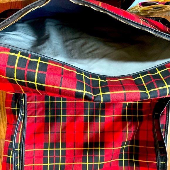 Mid Century 50s Vintage Hanging Red Tartan Plaid Luggage Garment Bag - Picture 14 of 15